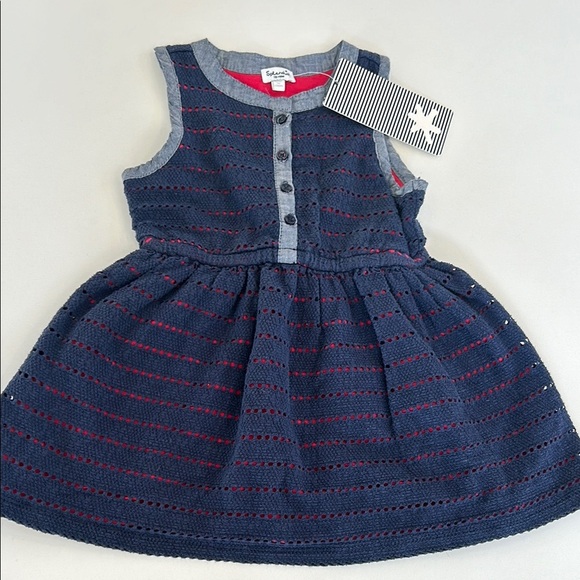 Splendid Blue Red Eyelet Dress Girls Baby Toddler 12/18 months July 4 NEW - Picture 1 of 6
